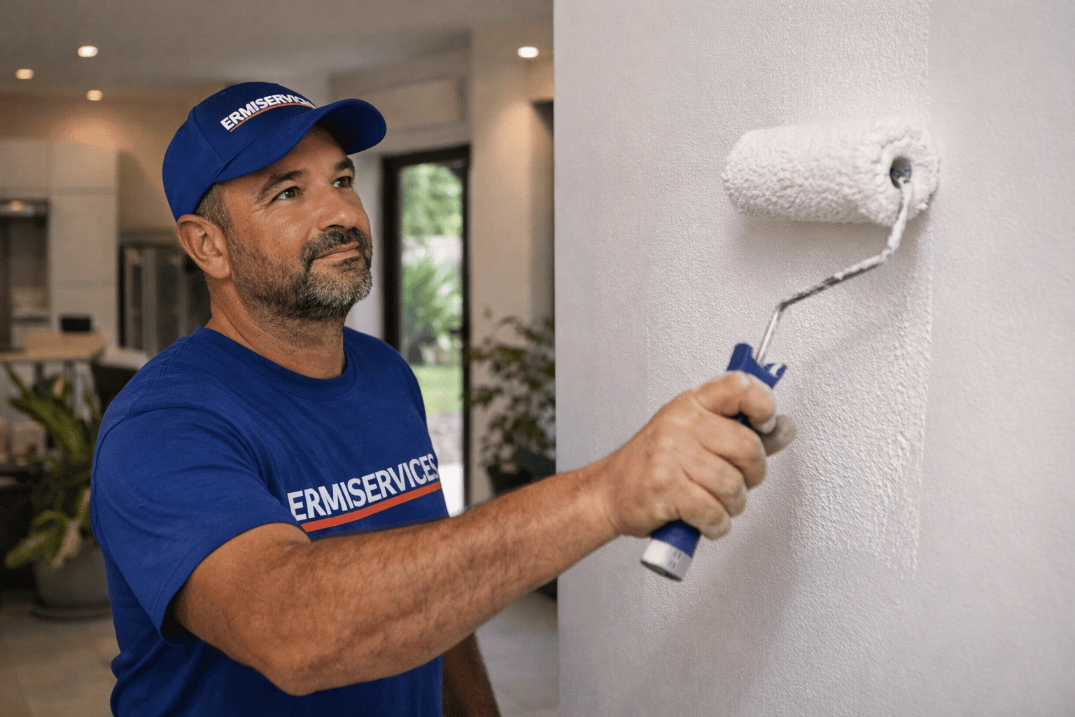 “Peinture de façade réalisée par Ermiservices dans une maison à Matoury, environnement tropical.”