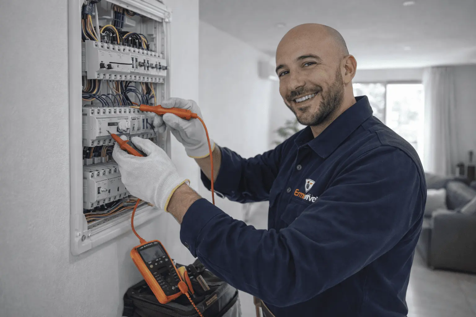 Technicien-Ermiservices-reparant-un-systeme-electrique-dans-un-appartement-a-Matoury-eclairage-naturel-ambiance-chantier-propre