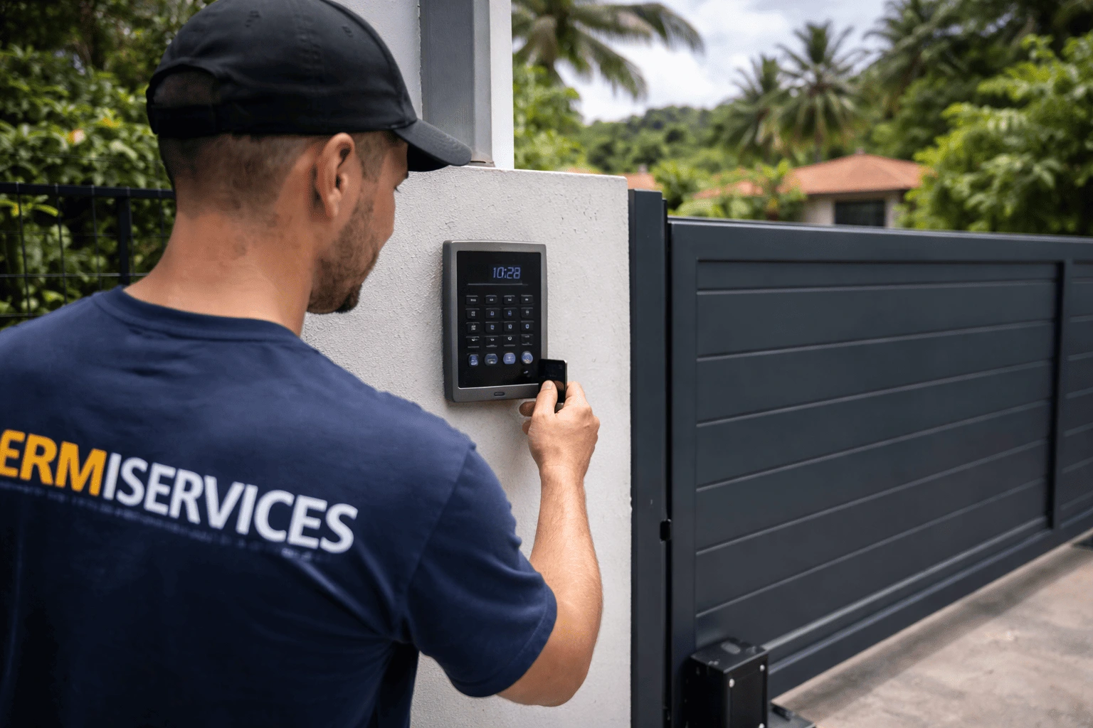 testant-controle-dacces-portail-electrique-dans-batiment-prive-ecran-digital-visiblescene-nette