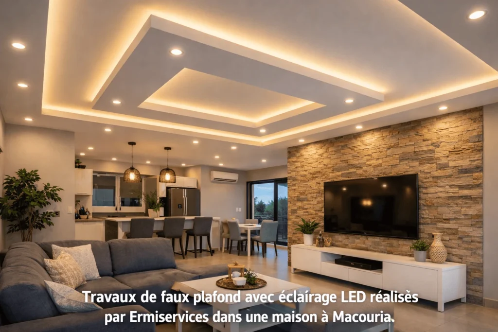 Installation de faux plafond avec éclairage intégré par Ermiservices