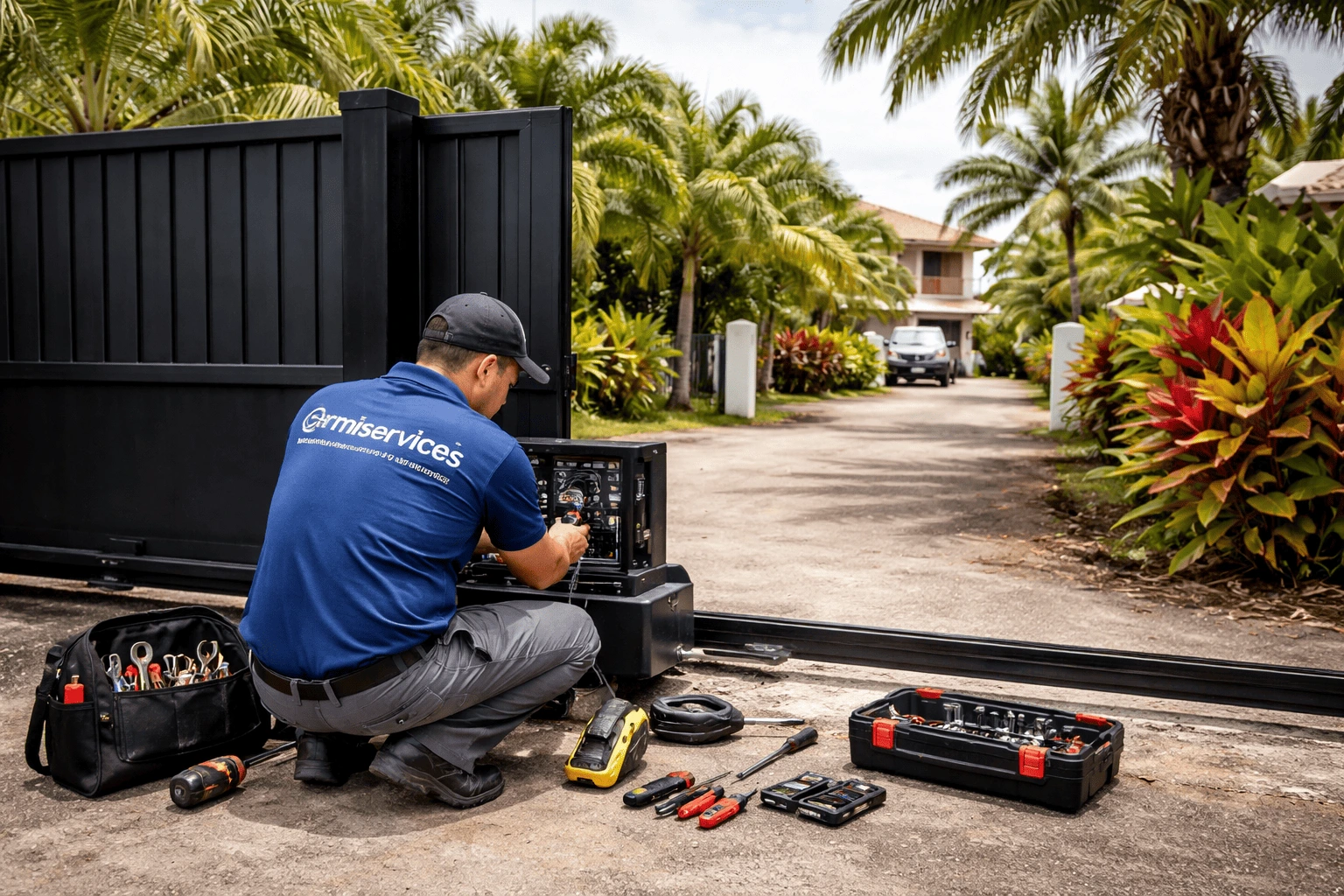 installant-portail-automatique-dans-ecole-a-Kourou-uniformes-visibles-securite-active-environnement-tropical-lumiere-naturelle-style-realiste
